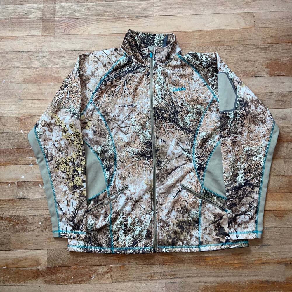 Cabelas Hunting Fishing Camo Fleece Jacket Zonz Sweatshirt Zip Pockets Womens XL